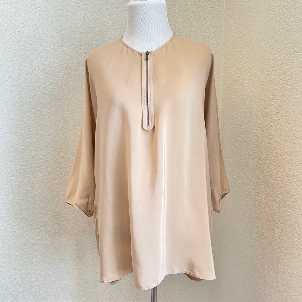 Vince Silk Blouse Batwing Zip Top Shirt Dusty Pink